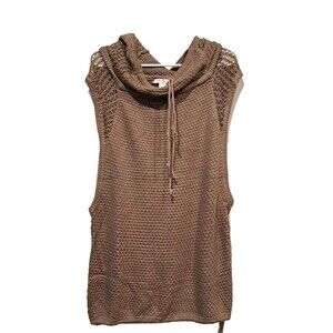 Coco Roja Cowl Neck Sleeveless Knit Hooded Sweater Brown Y2K  Womens M/L NWT